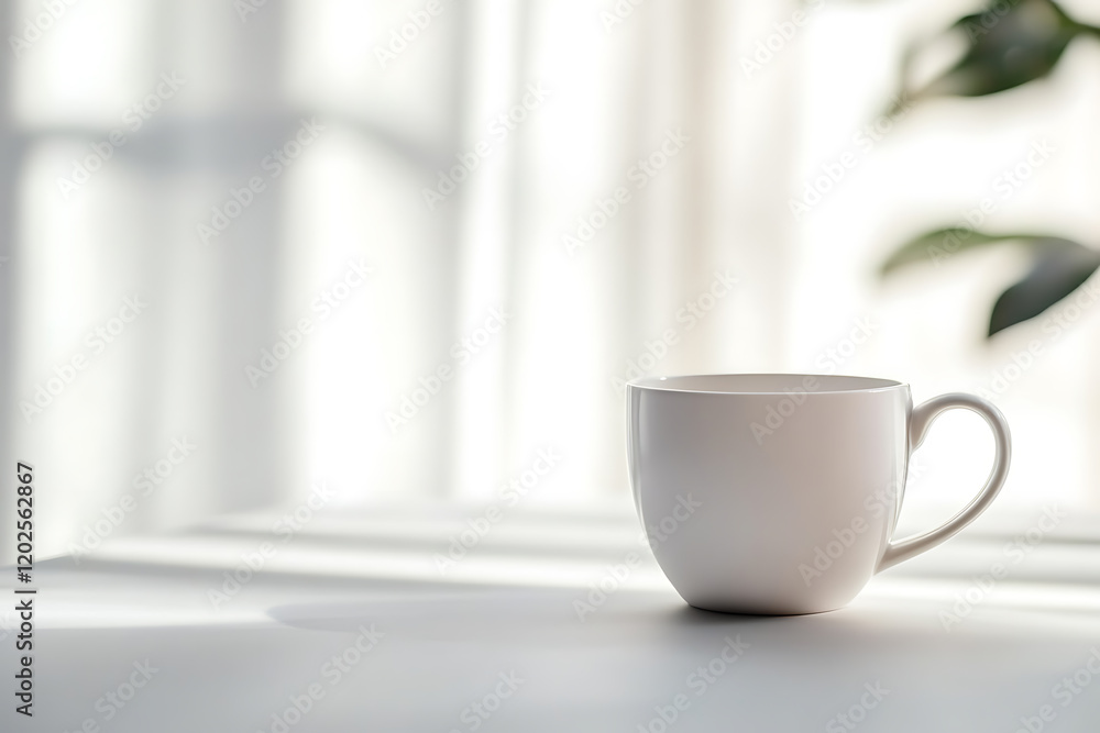 White cup on the table isolated on a white background White cup on the table isolated on a white background