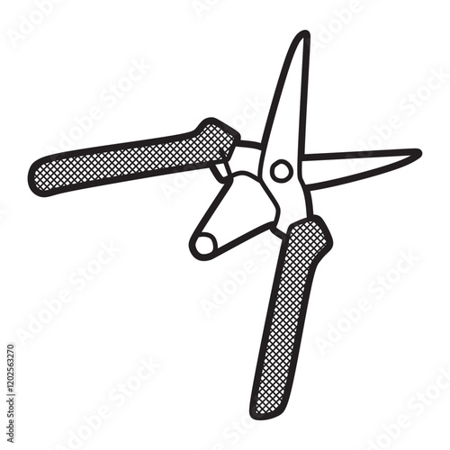 black and white images, vectors, twig scissors with springs in the middle