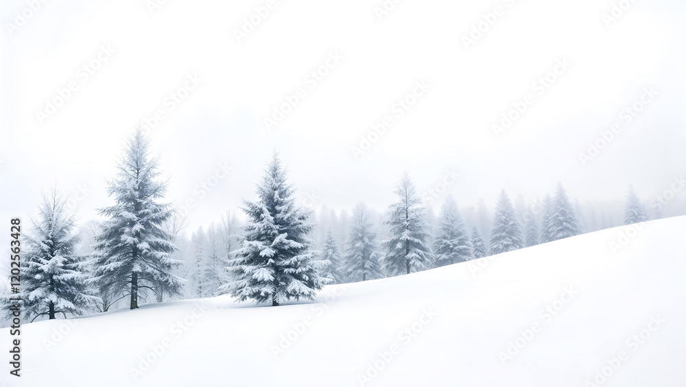 Scenic snowy landscape with evergreen trees and mountains, ideal for winter or holiday themes. Generative AI Scenic snowy landscape with evergreen trees and mountains, ideal for winter or holiday themes. Generative AI