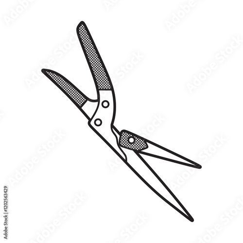 black and white image, vector, simple grass shears