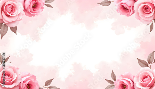 Soft pink roses on pastel watercolor background