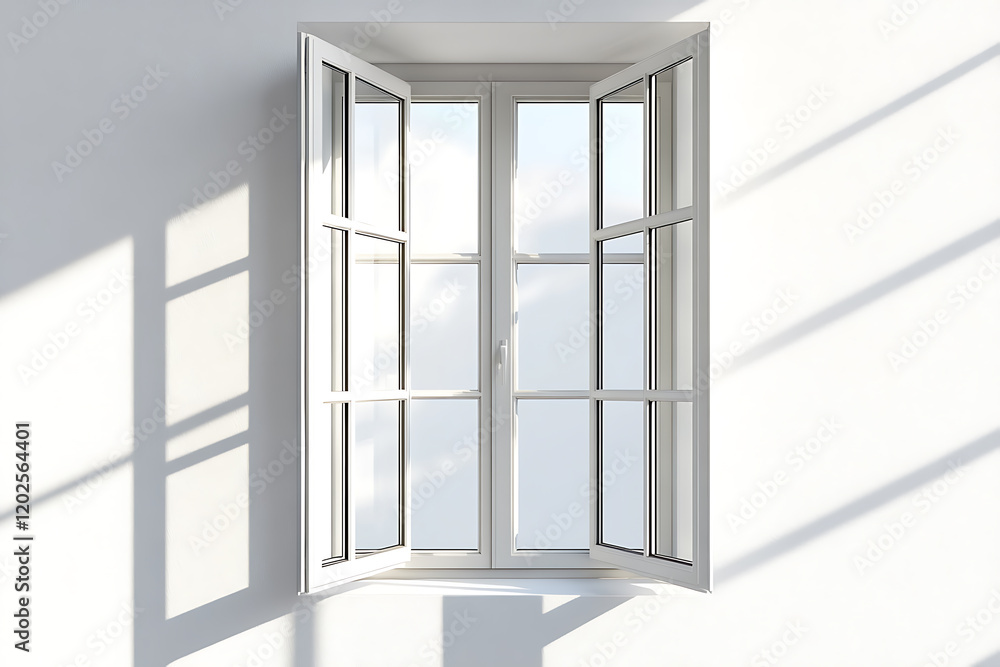Fototapeta premium Window shadow on the wall sun leaks light isolated on a white background