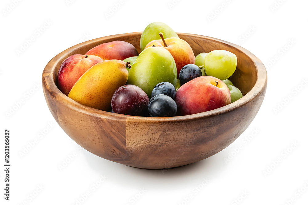 Wooden bowl with fruit isolated on a white background Wooden bowl with fruit isolated on a white background