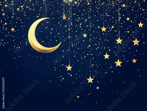 Wallpaper Mural Golden Crescent Moon and Stars Night Sky Design Torontodigital.ca