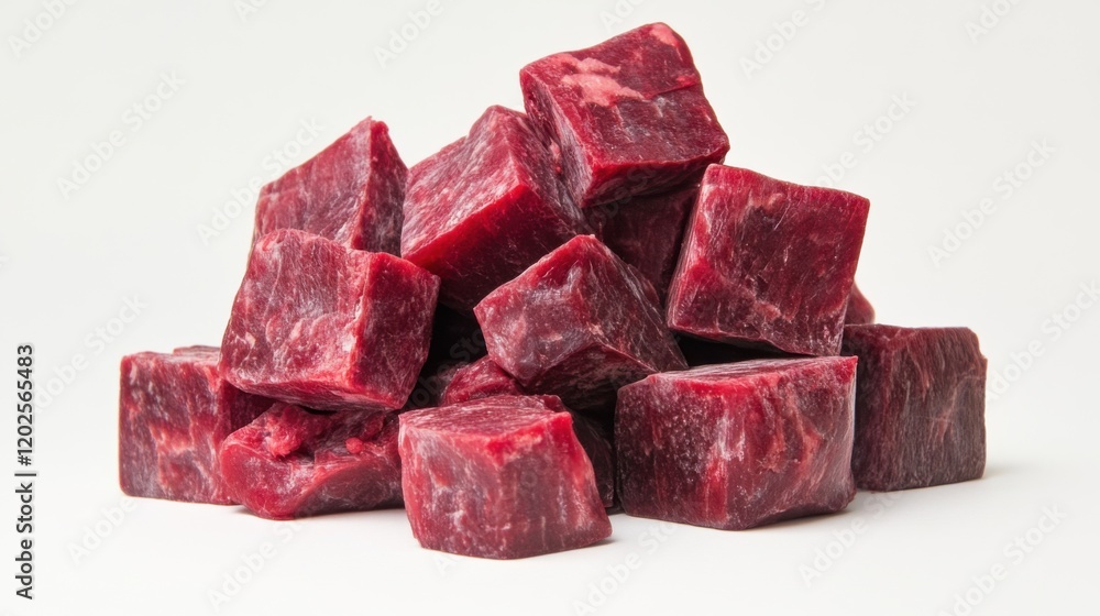 Fresh red beef cubes on white background Fresh red beef cubes on white background