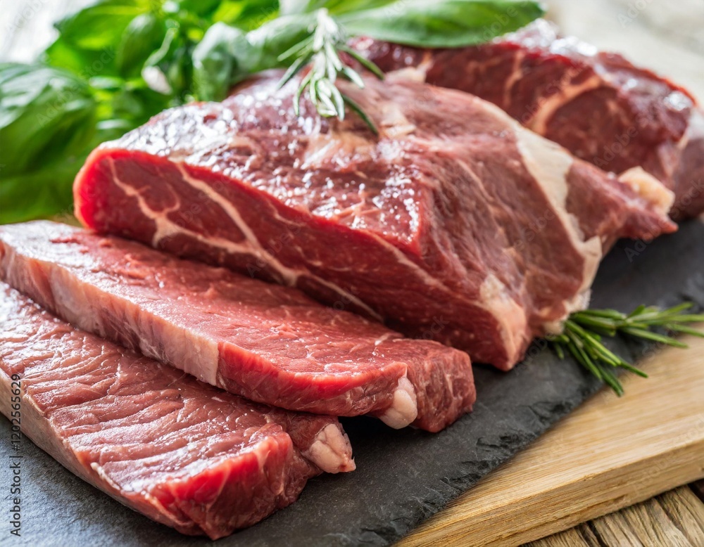Raw Beef Cuts Prepared for Gourmet Cooking, Showcasing Quality and Freshness Raw Beef Cuts Prepared for Gourmet Cooking, Showcasing Quality and Freshness