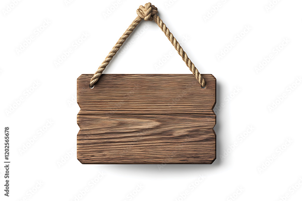 Wooden sign hanging on a rope isolated on a white background Wooden sign hanging on a rope isolated on a white background