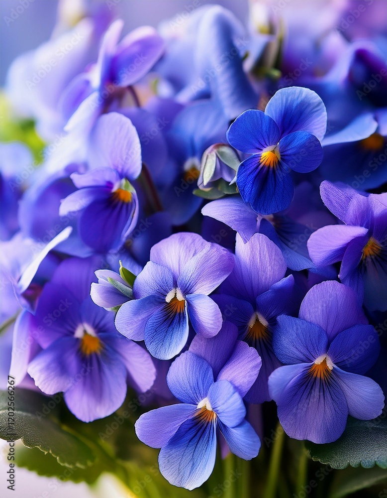 Background with a bouquet of spring and summer blue, purple flowers violets, pansies. Close-up, blur, postcard. Background with a bouquet of spring and summer blue, purple flowers violets, pansies. Close-up, blur, postcard.