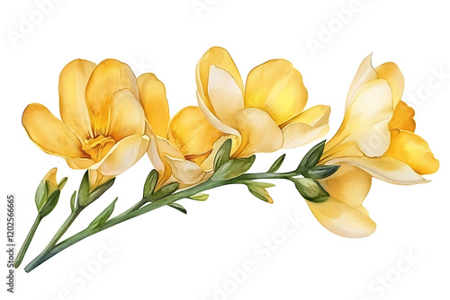 Wallpaper Mural Yellow freesia flower in watercolor isolated on a white background Torontodigital.ca