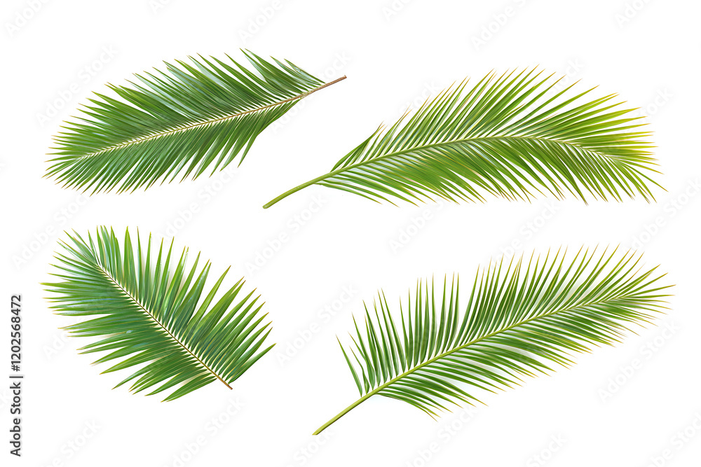 Obraz premium Set of tropical green palm leaves isolated on a white background