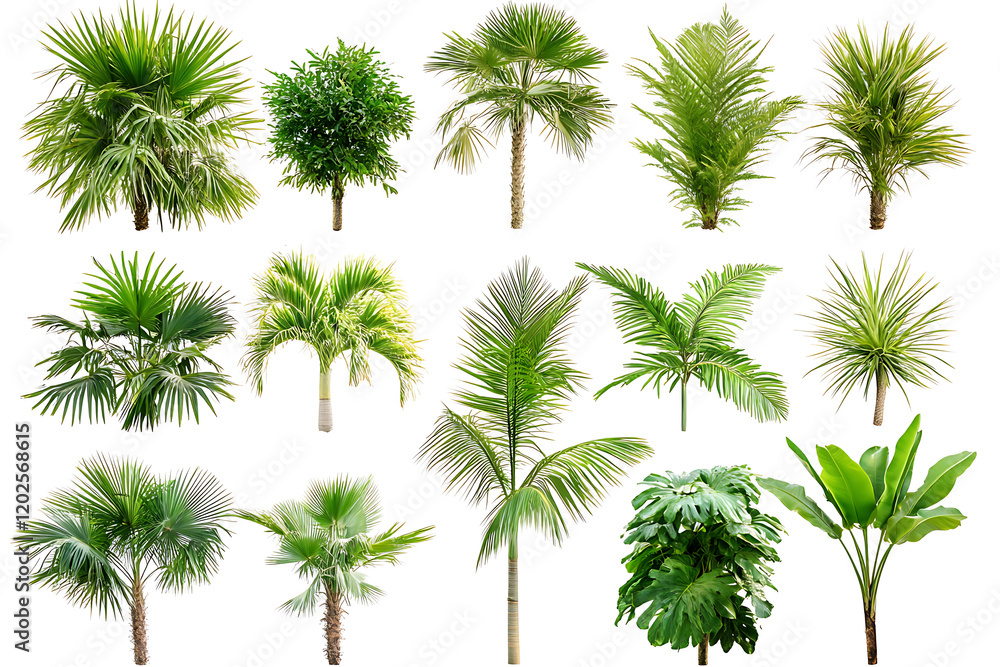 Fototapeta premium Set of tropical palm trees isolated on a white background