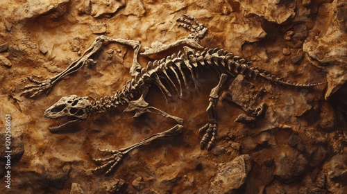 Fototapeta Naklejka Na Ścianę i Meble -  Intricate small dinosaur fossil on rocky surface
