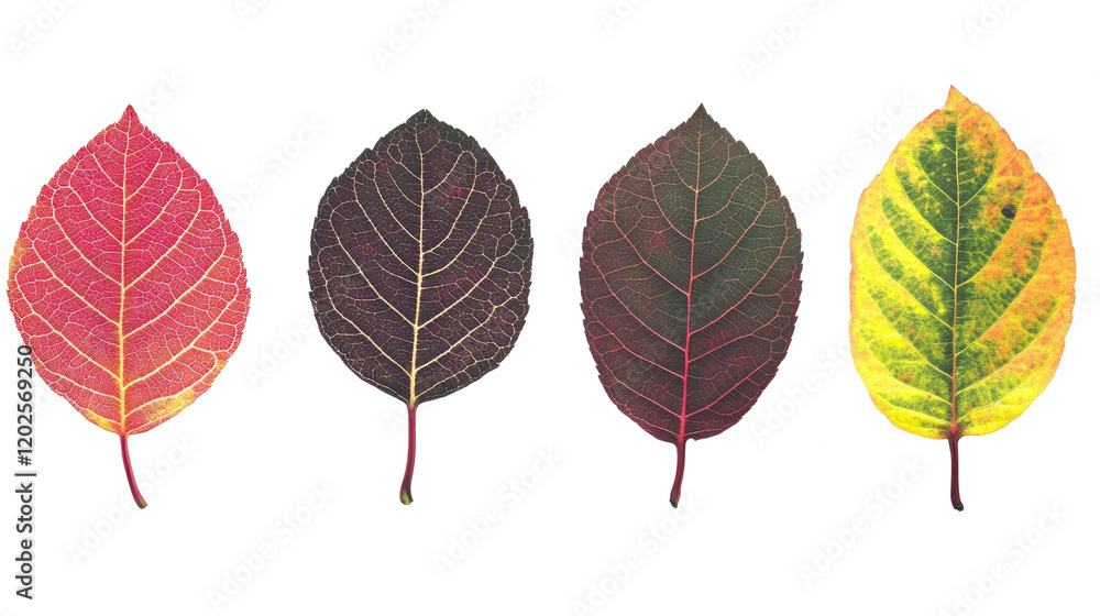 Obraz premium Vibrant Autumn Leaves in Varying Colors and Textures Generative AI