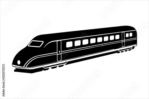 Streamline commuter train turning. Silhouette illustration in perspective view, train silhouette vector