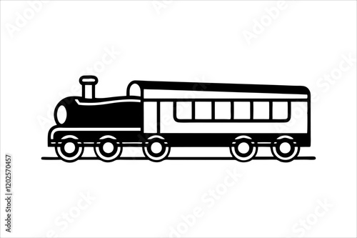 Streamline commuter train turning. Silhouette illustration in perspective view, train silhouette vector