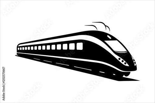 Streamline commuter train turning. Silhouette illustration in perspective view, train silhouette vector