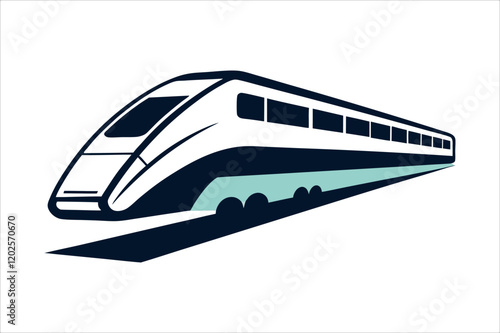 Streamline commuter train turning. Silhouette illustration in perspective view, train silhouette vector