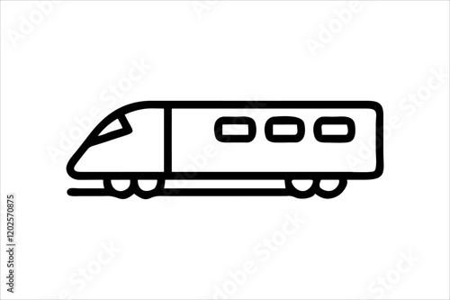 Streamline commuter train turning. Silhouette illustration in perspective view, train silhouette vector