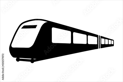 Streamline commuter train turning. Silhouette illustration in perspective view, train silhouette vector