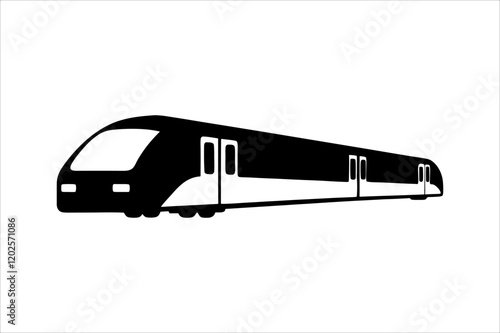 Streamline commuter train turning. Silhouette illustration in perspective view, train silhouette vector