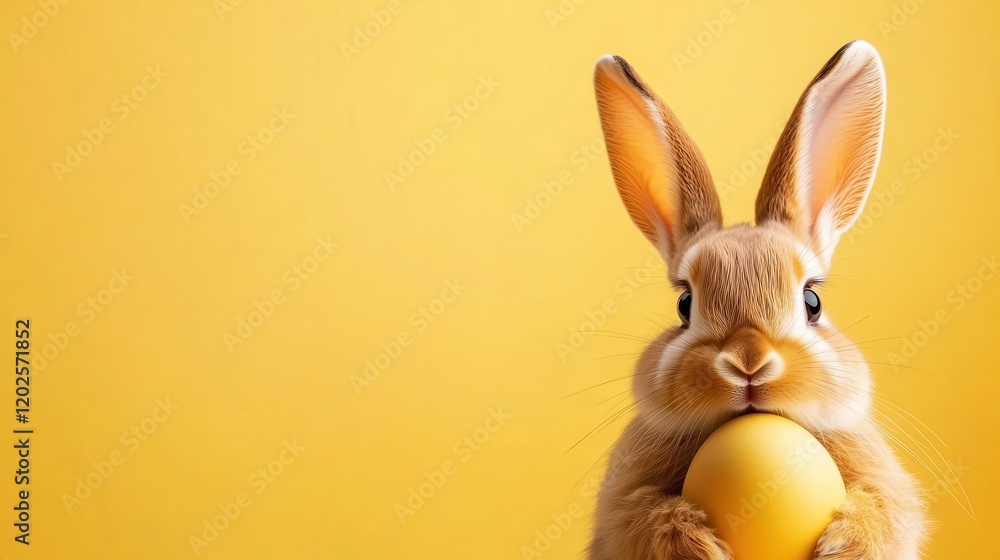 Obraz premium Happy easter celebrations with a cute bunny holding an egg in springtime
