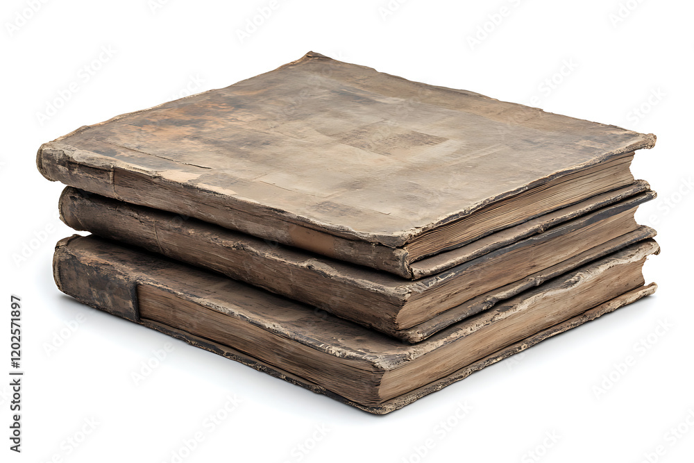 Stack of hardcovered old books isolated on a white background