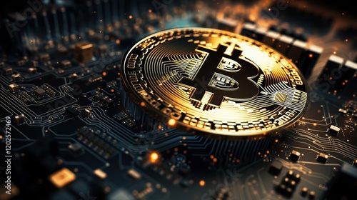 Bitcoin. Golden bitcoin, cryptocurrency, Electronics, finance, money, symbol, Blockchain