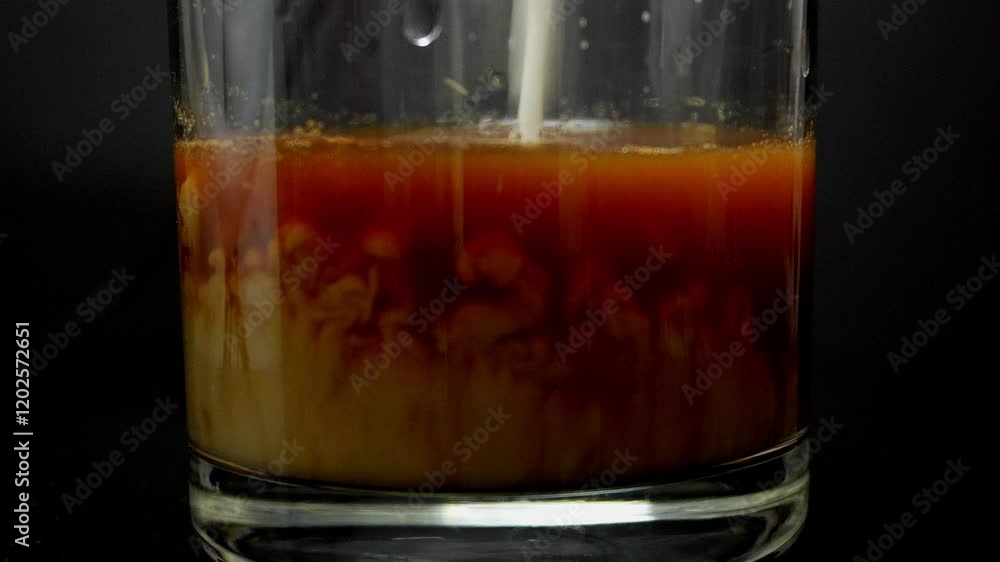 Pouring milk into a cup of tea, fusion of milk and tea Pouring milk into a cup of tea, fusion of milk and tea