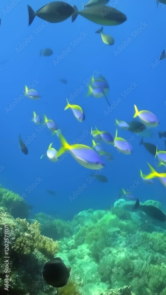 Dive into stunning underwater world of Bali and Maldives, where schools of vibrant fish swim amidst beautiful coral formations, showcasing rich marine biodiversity of these tropical paradises.