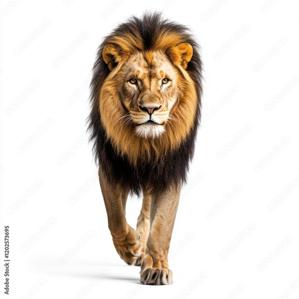 Fototapeta premium Regal lion with majestic mane on white background