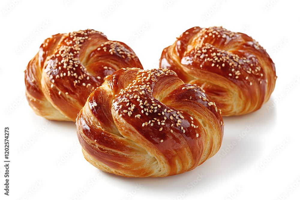 Three buns with sesame isolated on a white background Three buns with sesame isolated on a white background
