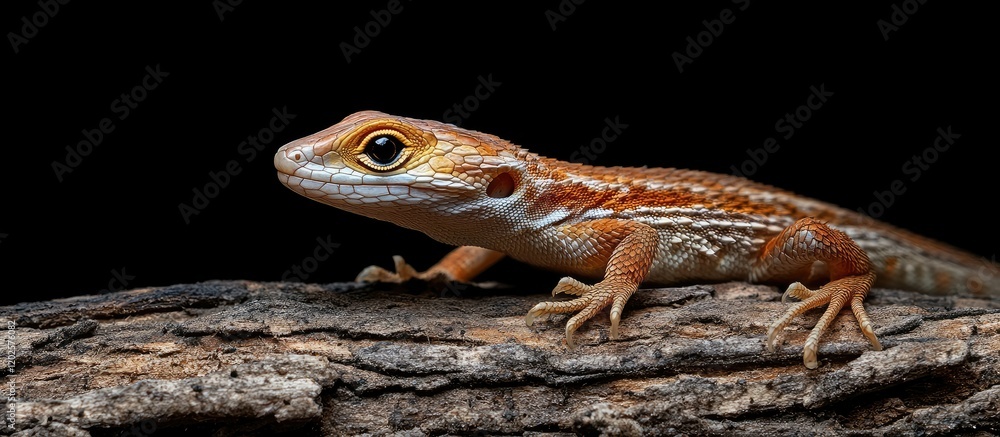Fototapeta premium Stunning Close-Up of a Golden-Eyed Lizard on Bark