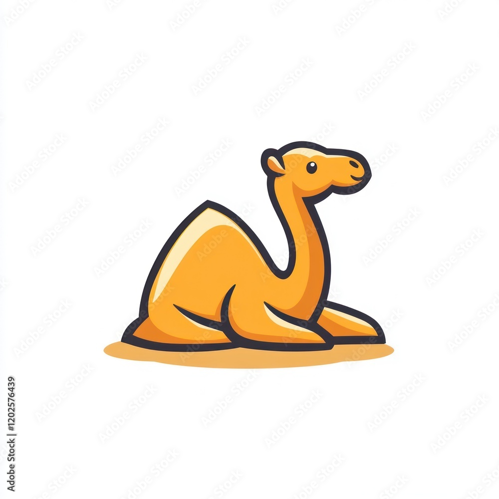Cartoon camel sitting on sand, isolated on white background, design element Cartoon camel sitting on sand, isolated on white background, design element