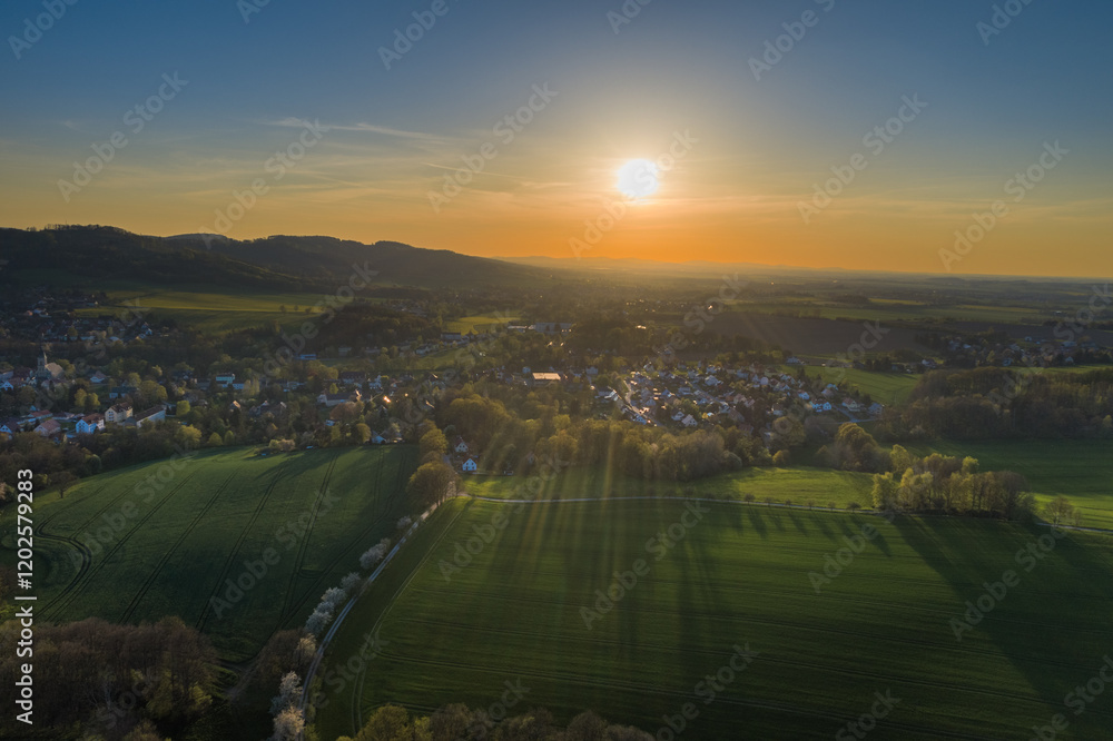 Fototapeta premium sunset taken from drone 