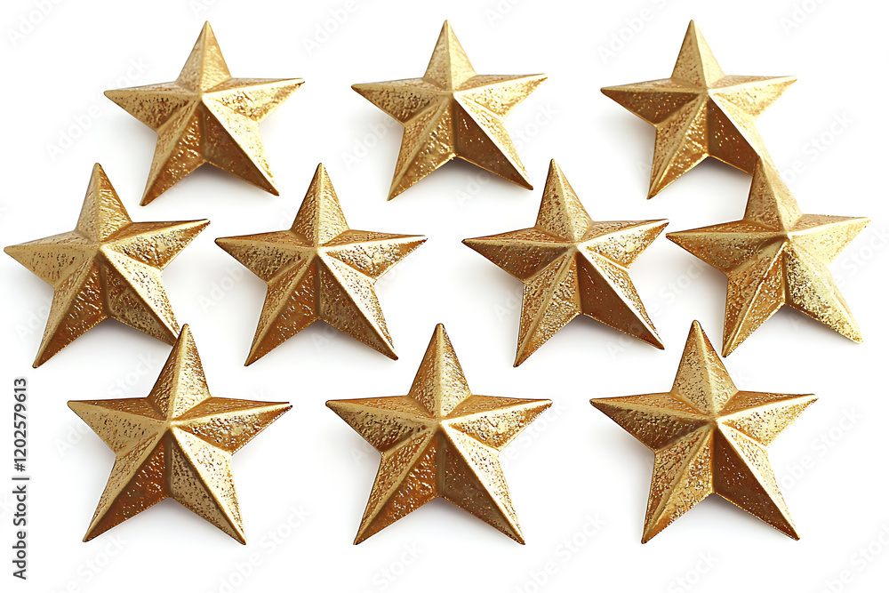 Set of 12 golden stars isolated on a white background Set of 12 golden stars isolated on a white background