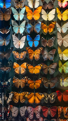 The Spectacular Display of Diverse Butterfly Species in a Detailed Lepidoptery Collection photo