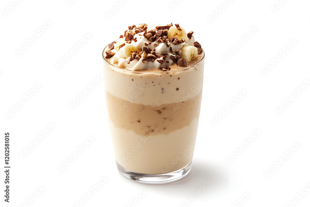 Peanut butter banana smoothie isolated on a white background Peanut butter banana smoothie isolated on a white background