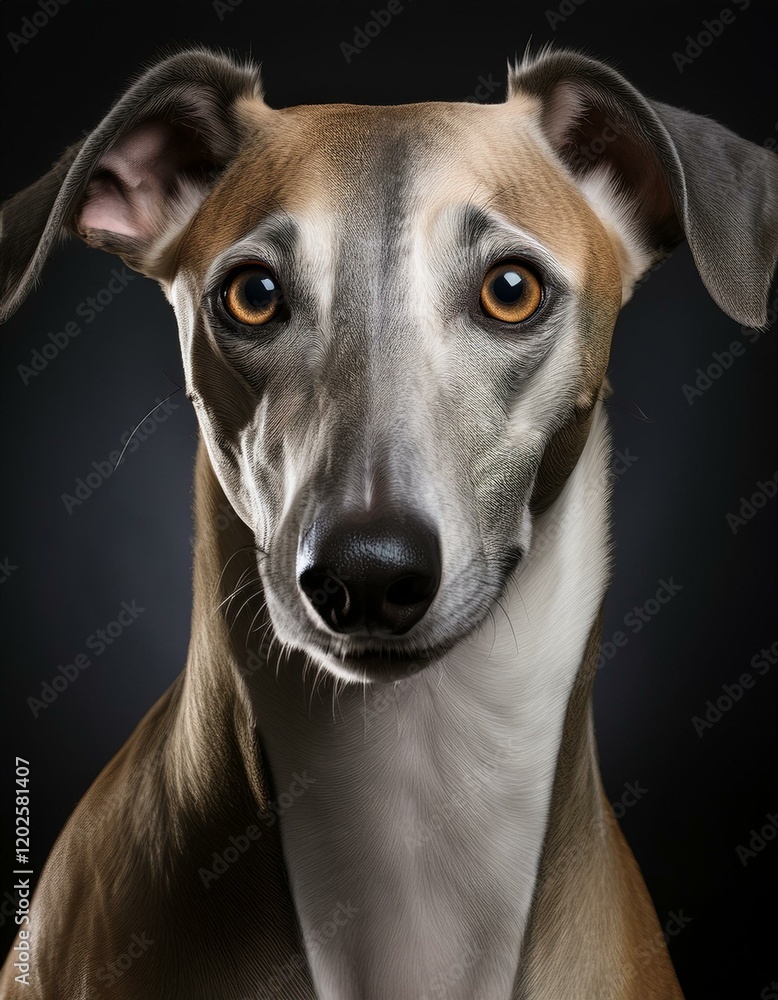 Greyhound dog portrait, a dog of a tall, slender breed having keen sight and capable of high speed, used since ancient times for hunting small game and now chiefly in racing and coursing. Greyhound dog portrait, a dog of a tall, slender breed having keen sight and capable of high speed, used since ancient times for hunting small game and now chiefly in racing and coursing.