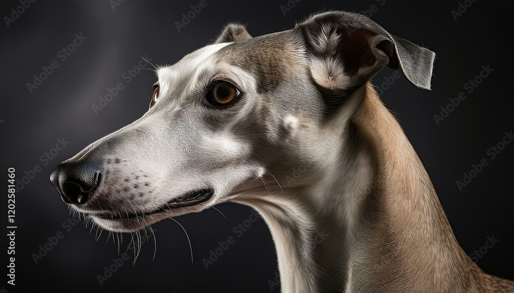 Greyhound dog portrait, a dog of a tall, slender breed having keen sight and capable of high speed, used since ancient times for hunting small game and now chiefly in racing and coursing. Greyhound dog portrait, a dog of a tall, slender breed having keen sight and capable of high speed, used since ancient times for hunting small game and now chiefly in racing and coursing.