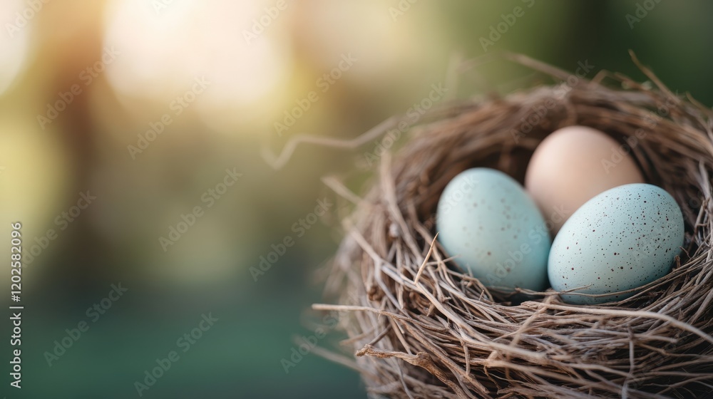 Celebrate spring with colorful easter eggs in a nest on a sunny day Celebrate spring with colorful easter eggs in a nest on a sunny day