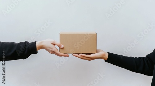 Obraz na płótnie Two people exchanging a cardboard box w salonie