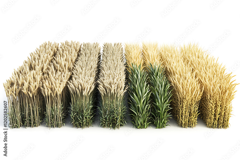 Set of endless ripe wheat fields isolated on a white background Set of endless ripe wheat fields isolated on a white background