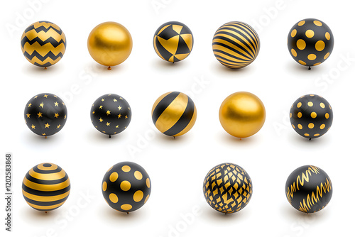 Set of golden and black festival bloons in groups isolated a transparent background photo