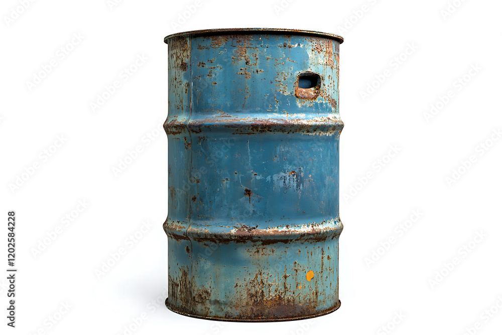 Old blue metal oil barrel isolated on a white background Old blue metal oil barrel isolated on a white background