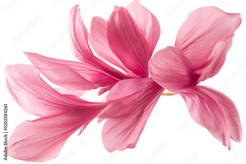 Fototapeta premium Pink petals flying in the air isolated on a white background