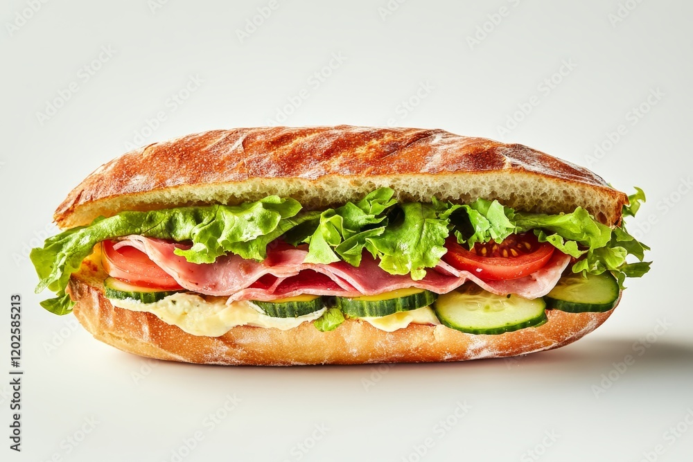 Ultra realistic close up of a freshly made sandwich with artisanal bread and vibrant ingredients Ultra realistic close up of a freshly made sandwich with artisanal bread and vibrant ingredients