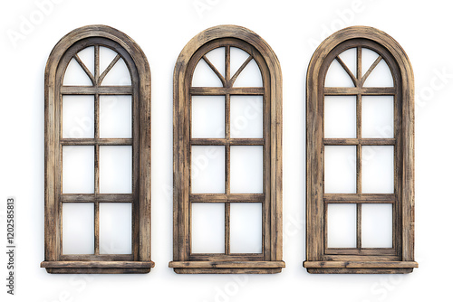Set of old wooden windows isolated a white background