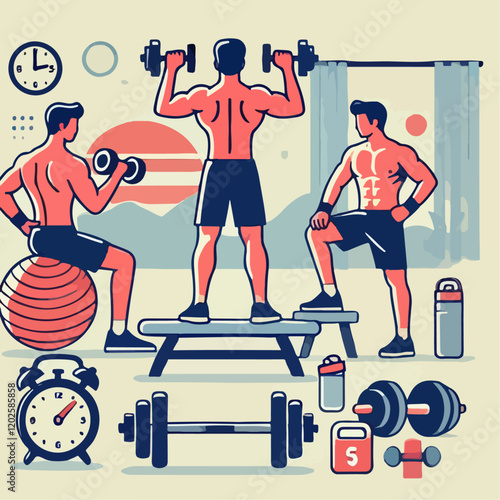 illustration of a man exercising with dumbbells