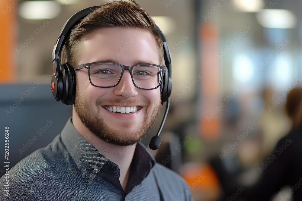 customer service professional with radiant smile wearing modern headset customer service professional with radiant smile wearing modern headset