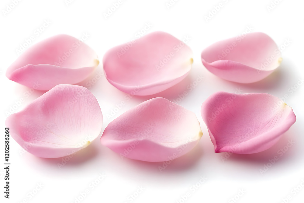 Fototapeta premium Set of pink rose petals isolated a white background